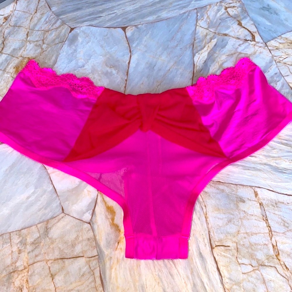 Victoria Secret Very Sexy Lace-up Vintage Cheeky Lace Trim Satin Thong Medium